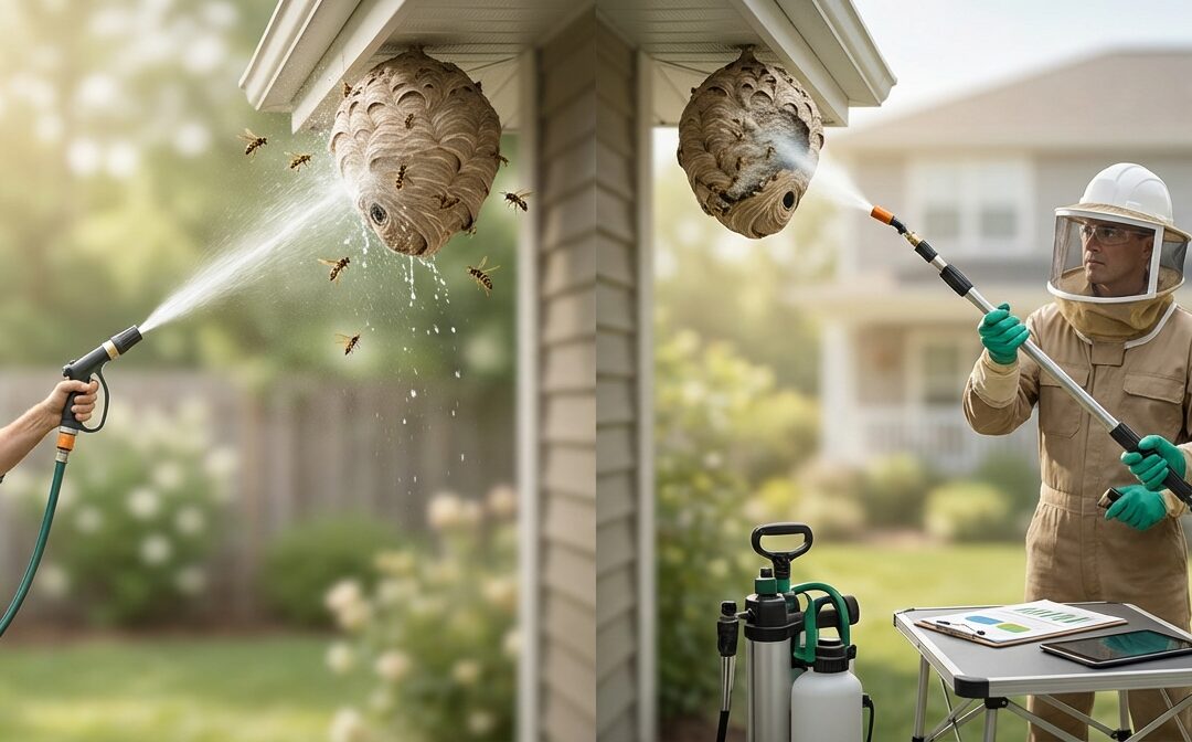 Een wespennest vernietigen met een waterstraal: Risico's, wetenschap en alternatieven